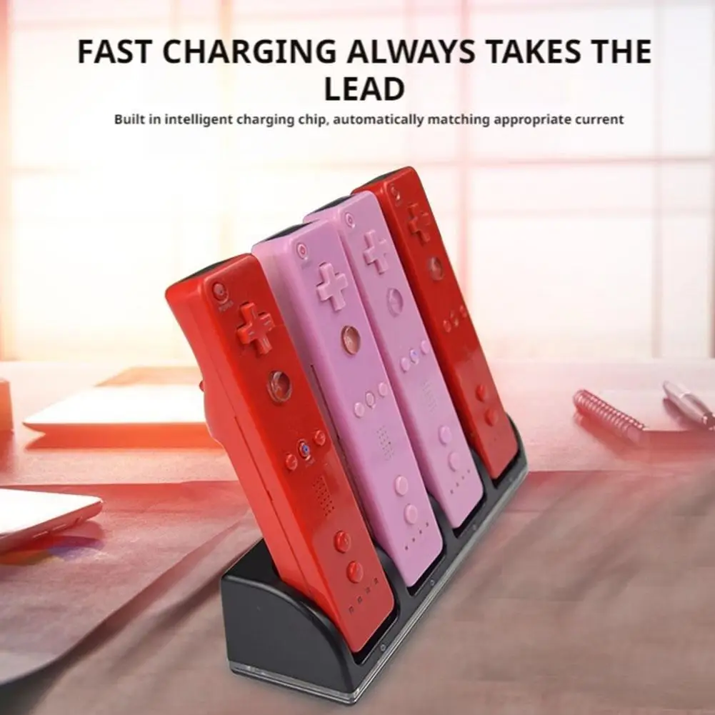 

For Wii Remote Charger 4-Way Charging Station Dock with 4 Rechargeable Battery Packs for Wii&Wii U Game Remote Controller D7K3