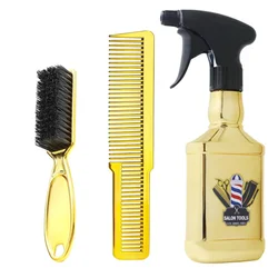 3PCS Set Professional Hairdressing Supplies Barber Spray Bottle Refillable Electroplating Water Can  Hairbrush Haircut Comb Tool