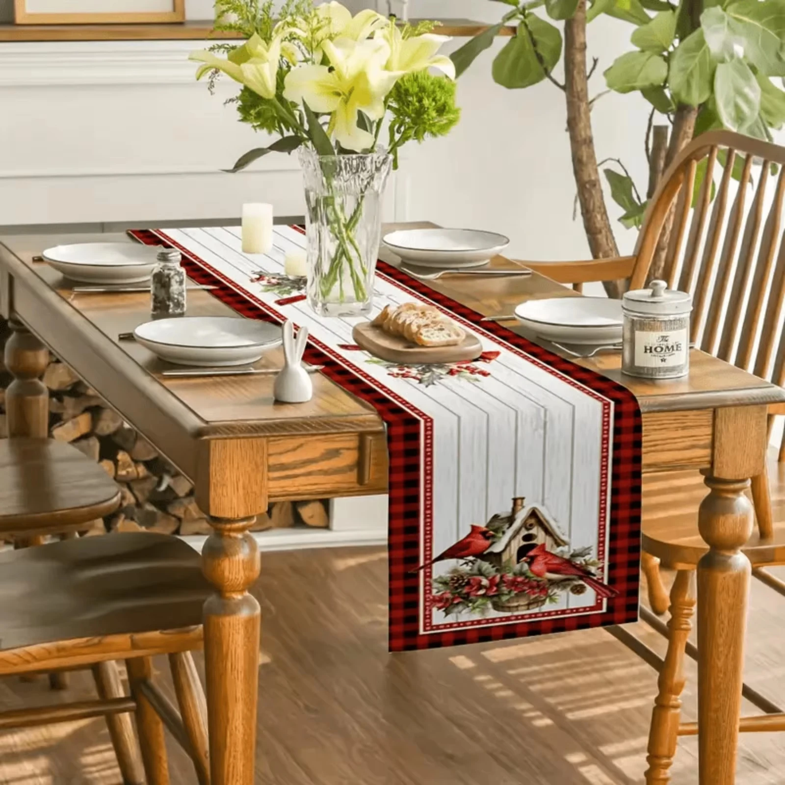 

Christmas Cardinal Table Runner Buffalo Plaid Pattern Design Home Decor and Special Occasions Christmas Decorations Tablecloth