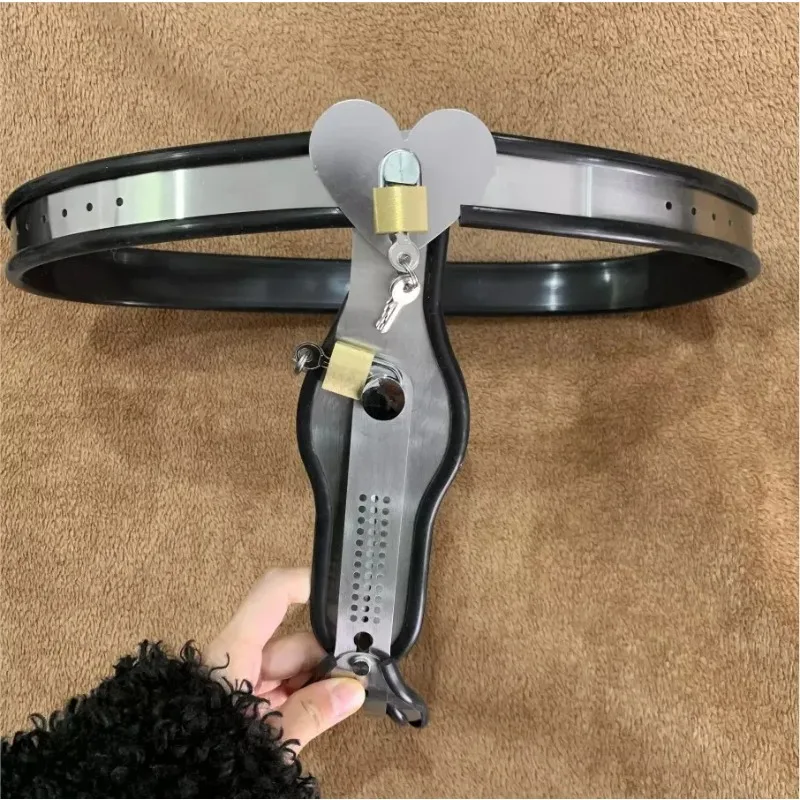 جهاز حزام العفة الأنثوي من الفولاذ مع فتحة التغوط والمكونات القابلة للإزالة - لعبة جنسية عبودية بحزام للنساء |   ضبط النفس الآمن