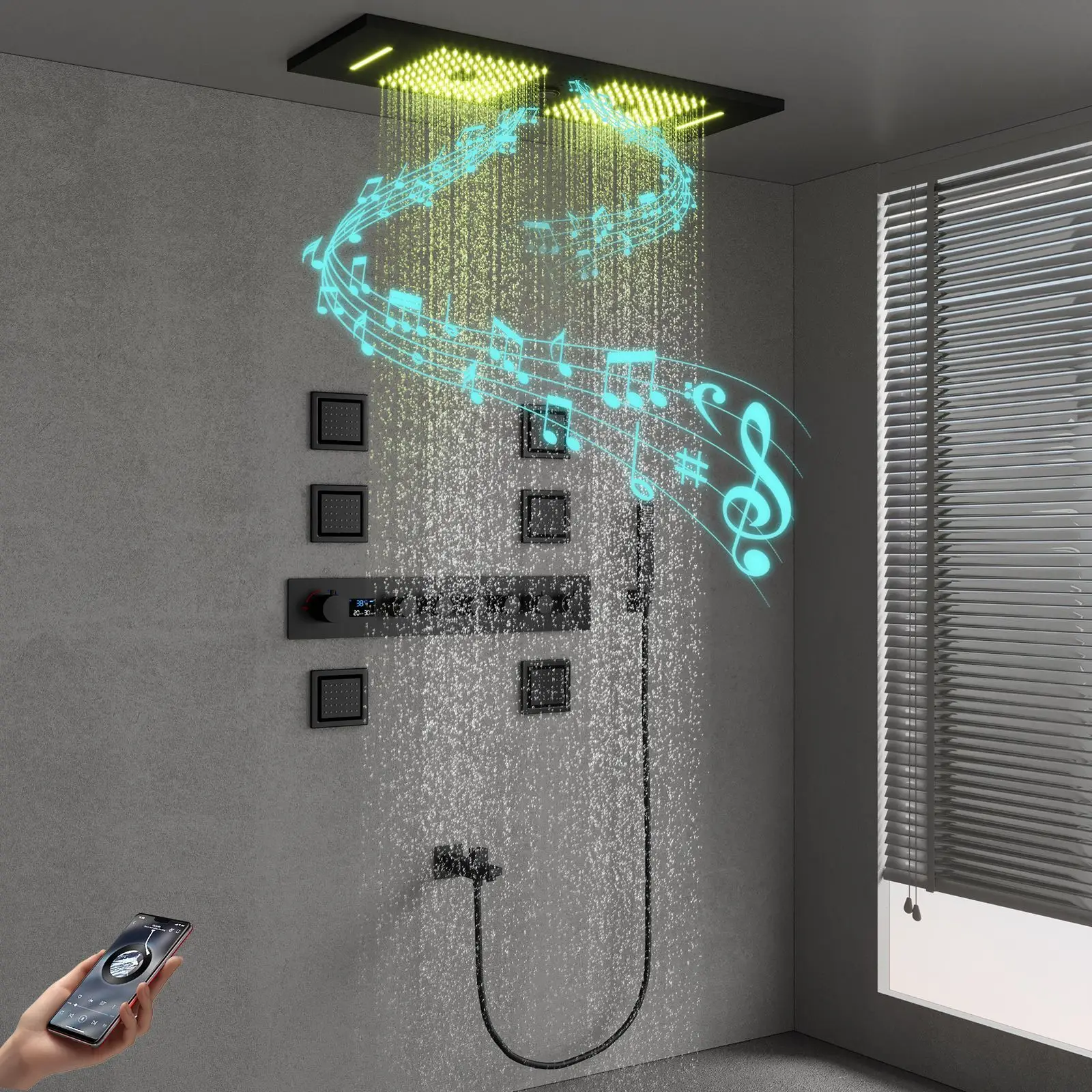 Ceiling concealed shower system 900*300mm LED music shower set bathroom