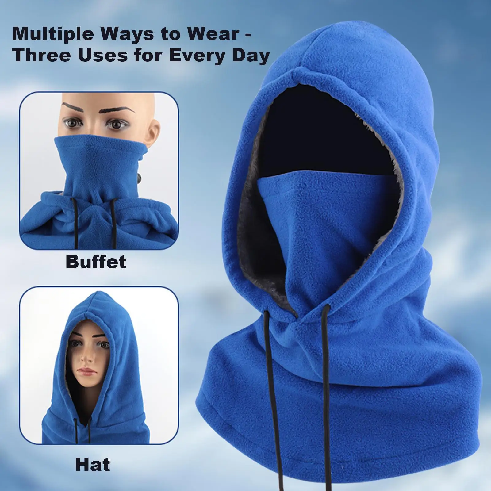 قبعة تزلج من الصوف مع رباط للطقس البارد وشاح بقلنسوة للتزلج للنساء والعدائين وركوب الدراجات والتخييم وركوب الدراجات على الجليد