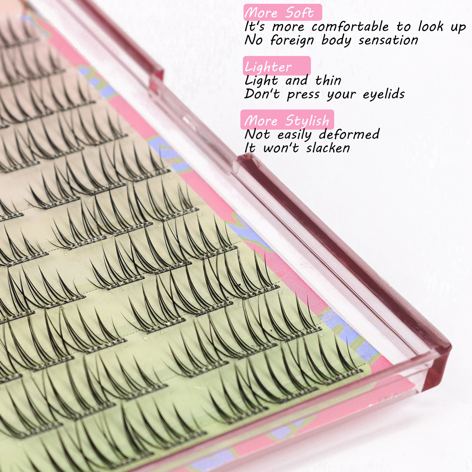 90 Pcs 자기 접착 속눈썹 클러스터 아이돌 단일 클러스터 DIY 소녀 그룹 자연 삼부작 만화 접착제없는 거짓 속눈썹