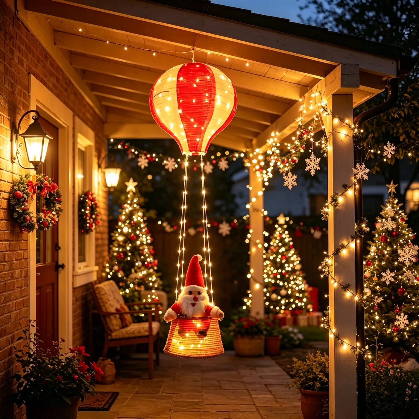 Hot Air Balloon Santa Indoor Festive Decoration Atmosphere Creative Scene Decoration Leather Line Light String