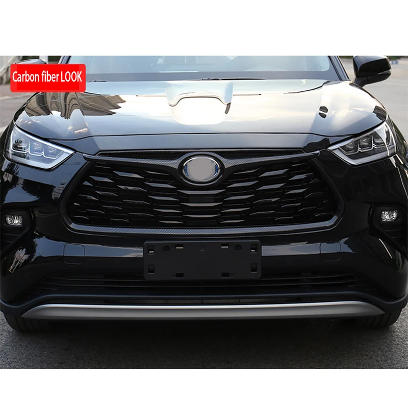 Voor Toyota Highlander 2020 2021 2022 2023 Abs Gloss Black Carbon Voorbumper Middengrille Kap Grill Gaas Bekleding