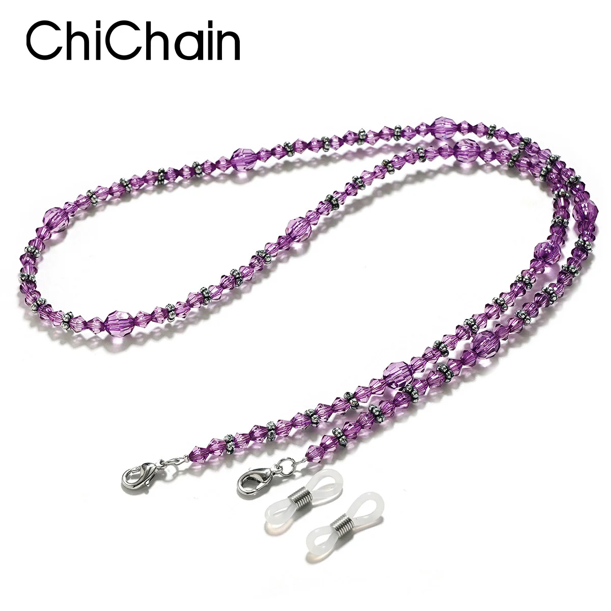 Lila Blumen-Perlen-Brillenkette, Maskenhalter für den Hals, Brillenband für Damen zur Verhinderung von Stürzen und Verlust.