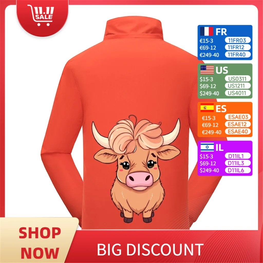 Cute Cow-Themed Personalized Fashion Printed Jacket, Customizable Coat, Trendy Windproof Jacket