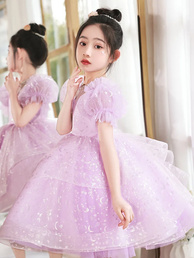 2024 Teenmiro Princess Party Dress for Children Infants Pink Purple Sequins Beading Ball Gown Kids Weddings Flower Girl Dresses