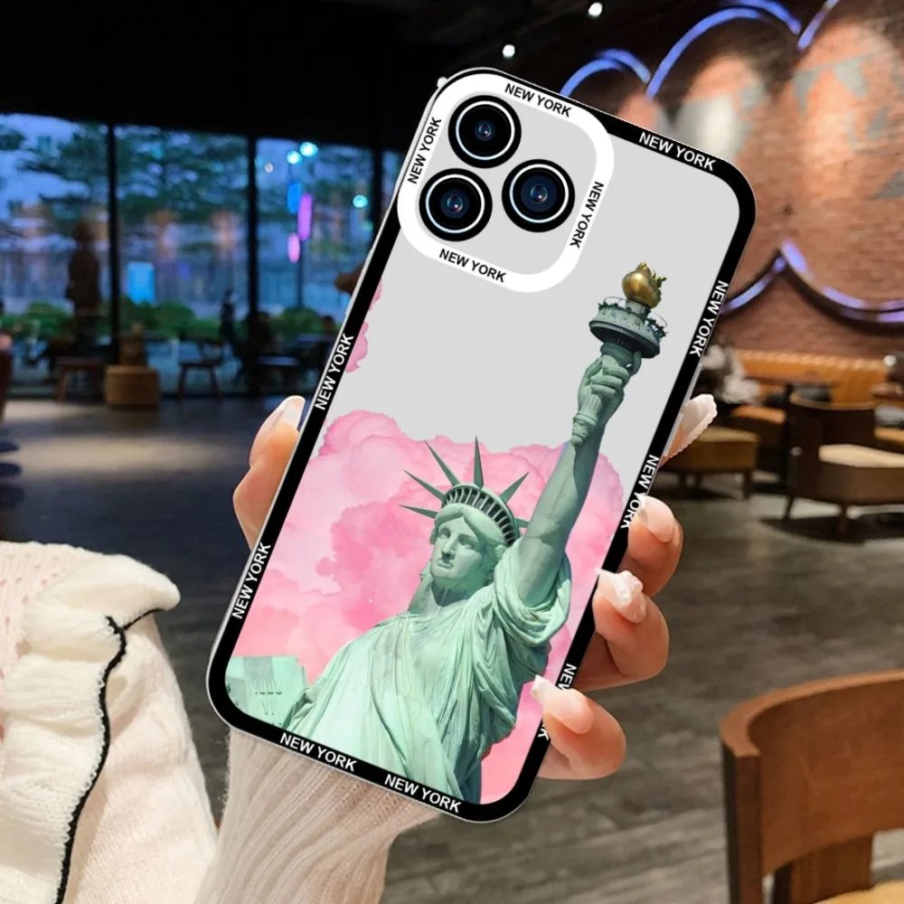 Statue of Liberty Phone Case For iPhone 11 12 Mini 13 14 15Pro Max Transparent Shell