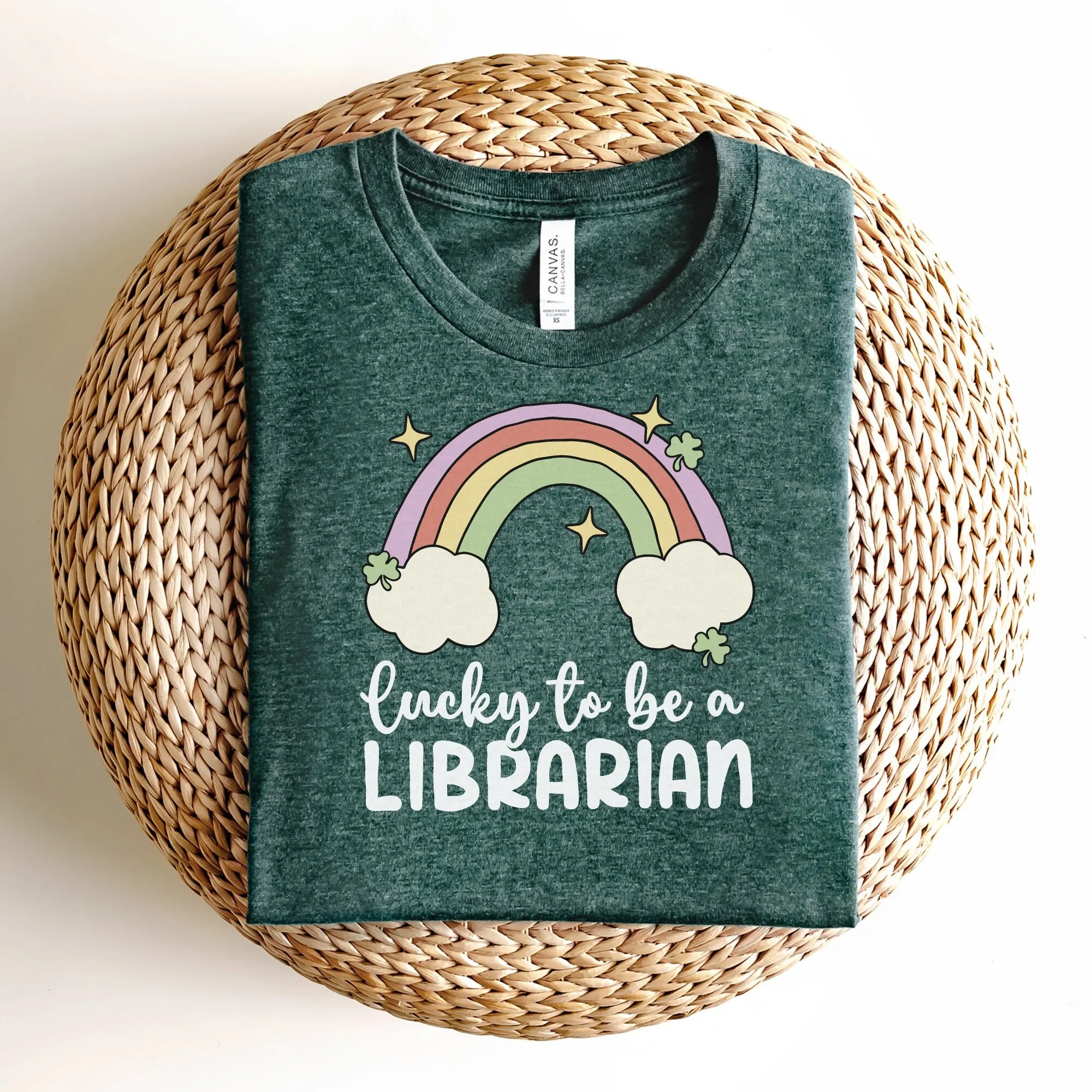 

Lucky To Be A Librarian T Shirt Retro Library St Patricks Day Paddys Rainbow