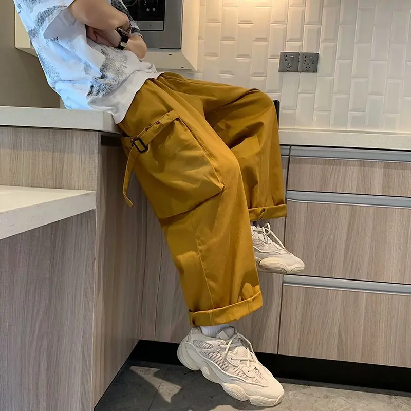 Men Cargo Pants Wide Leg Japanese Harajuku Trendy Oversize Hip Hop Loose Trousers