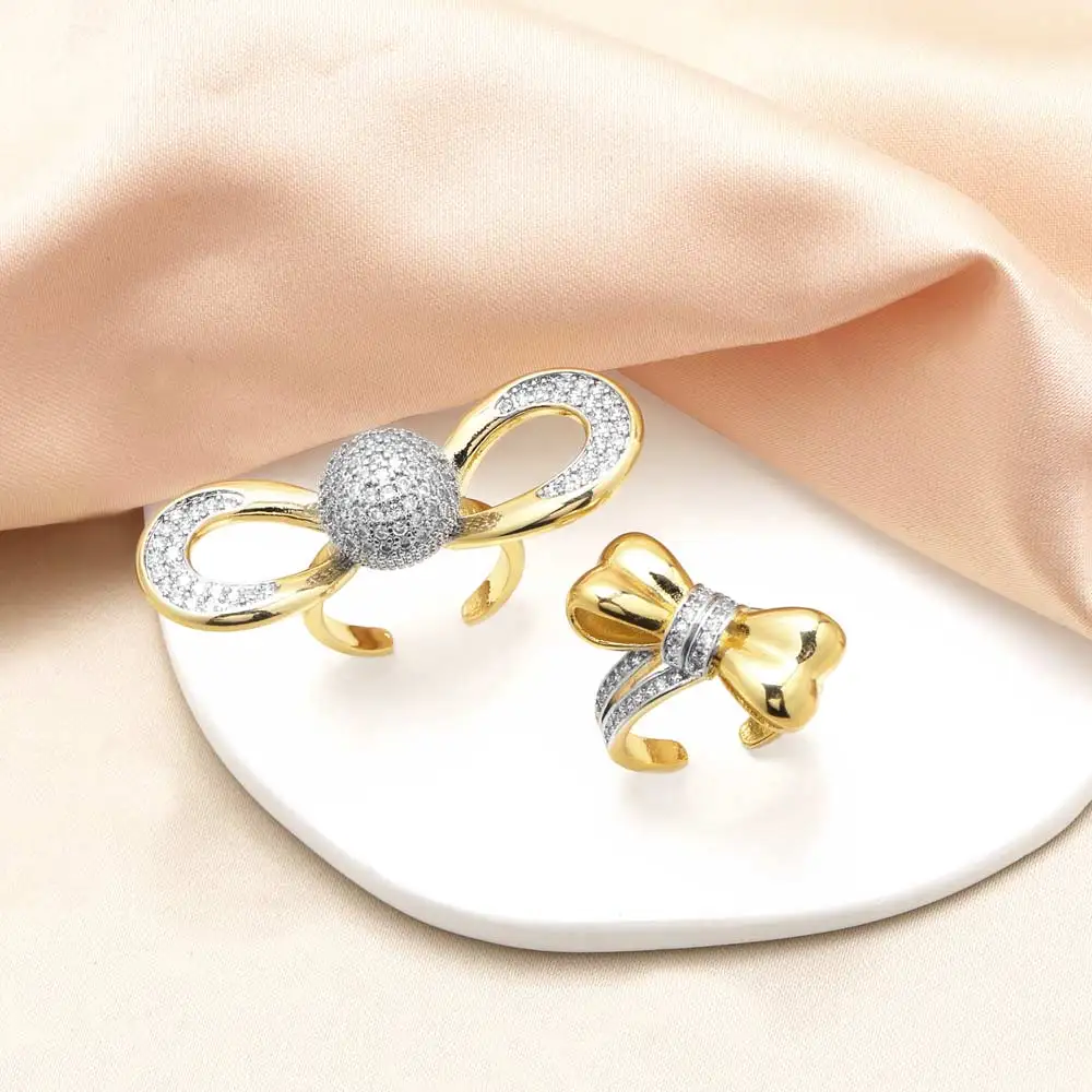 OCESRIO Crystal Silver Color Ball Statement Rings for Women Copper Gold Plated Butterfly Open Ring Women Jewelry Gift righ51