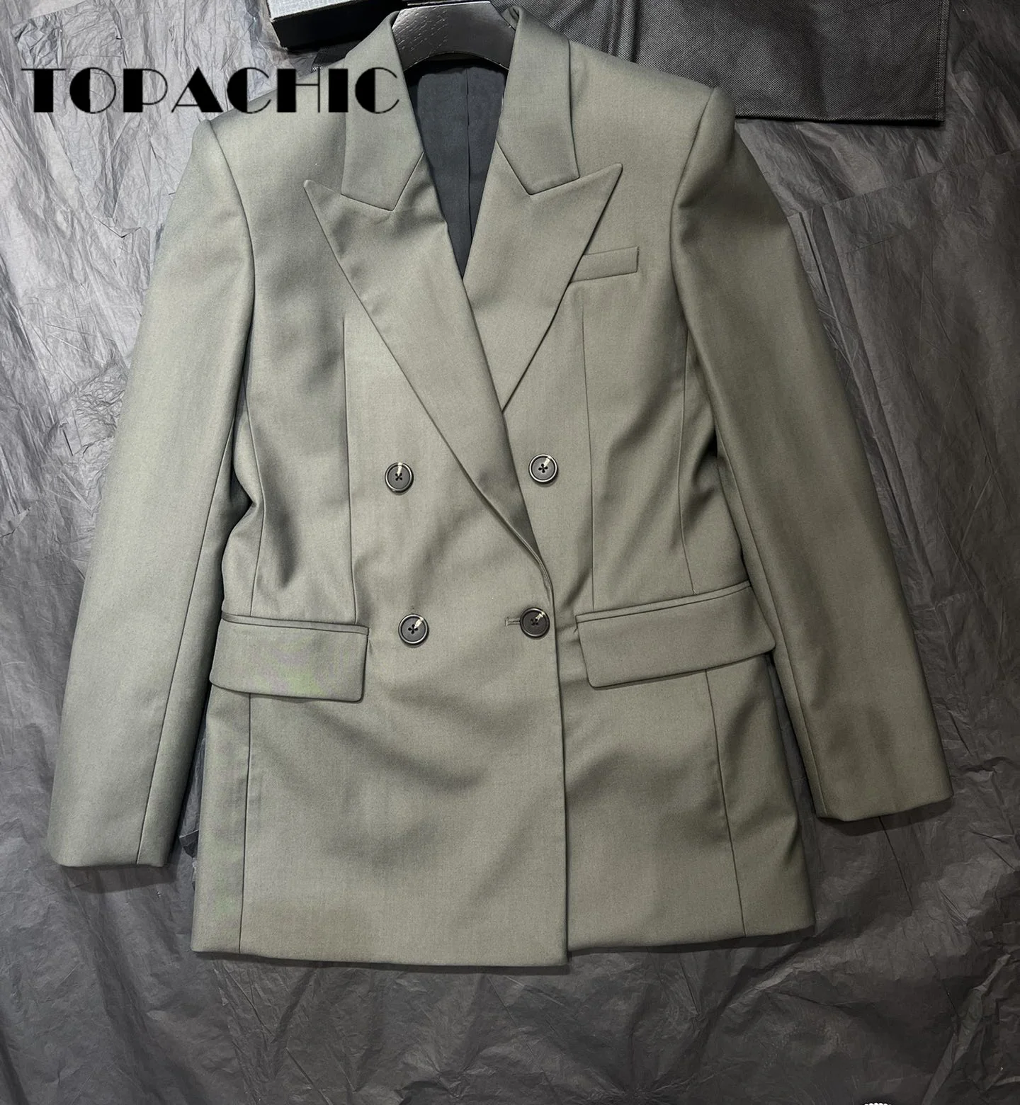 8.3 TOPACHIC Donna Colletto classico con risvolto Misto lana Blazer doppiopetto Spalline Design ampio Giacca casual da donna da ufficio