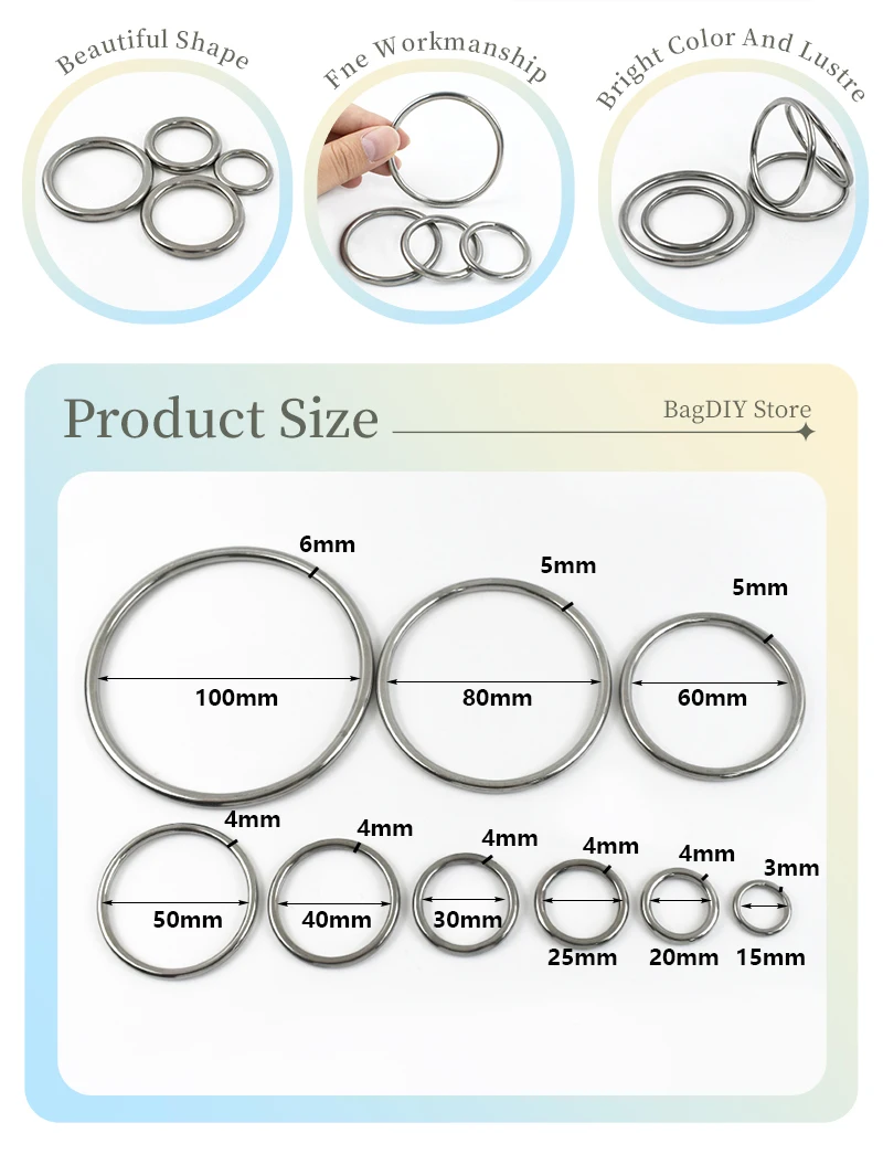 2/5/10 Stück ID15-100 mm O-Ring-Karabiner für Tasche, Edelstahl-Schnallen, Rucksack-Aufhänger, Kreis, Reifen, Haken, Gurtband, Gürtelschlaufe – Detail 4