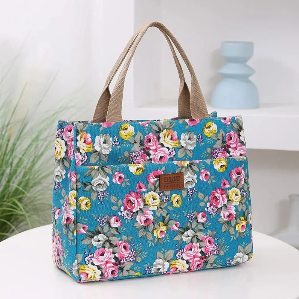 Fashion Women\'s Casual Handbag Mommy Bag For Picnic Travel Floral Print Tote Bag, Portable Canvas Lunch Bag