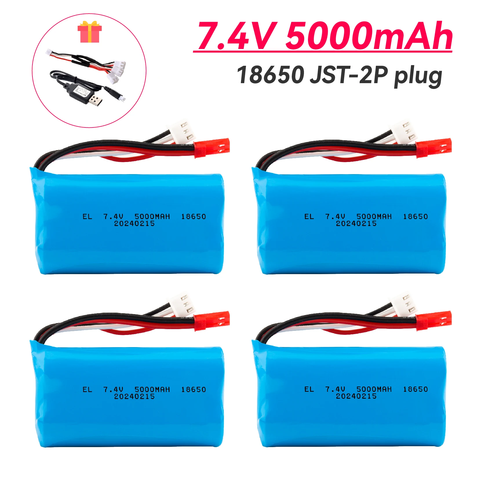 Аккумуляторная батарея 7,4 в 5000 мАч с разъемом JST для WLtoys K969 K979 K989 K999 P929 P939 Radiolink RC3S RC4GS RC6GS 2S 18650