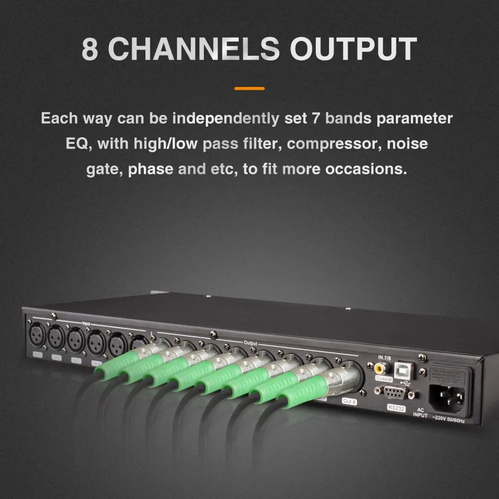 A808 DSP Pantalla táctil 8in * 8out Line Array Procesador de audio digital Sistema de gestión de altavoces Procesador de audio