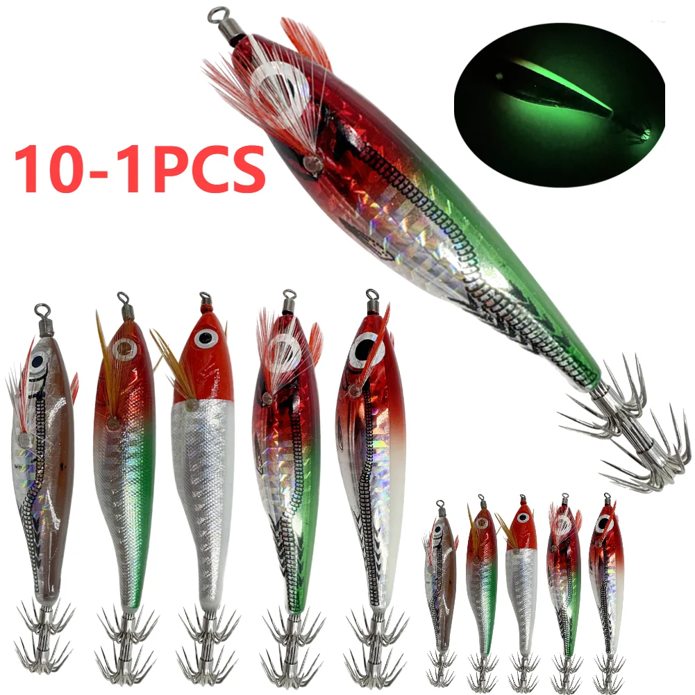 Glow Squid Jig Hook Saltwater Fishing Bait Artificial Jigging Bait Luminous Lures Sea Fishing Octopus Cuttlefish Squid Lure