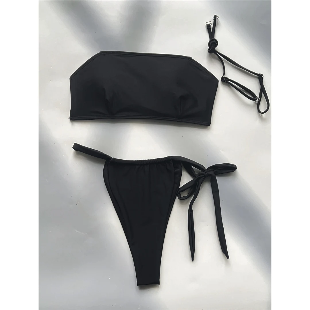 XS - L Bandeau-Bikini mit hohem Beinausschnitt und Riemchen, Damen-Badeanzug, zweiteiliges Bikini-Set, Badebekleidung, Badeanzug, Modell V5560 – Detail 10