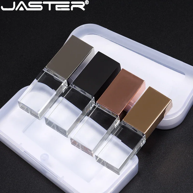 JASTER Crystal USB Sticks 3D Print Free Custom Logo 8GB 16GGB 32GB 64GB USB Flash Pen Drive Transparent Glass Pen Drive Gifts