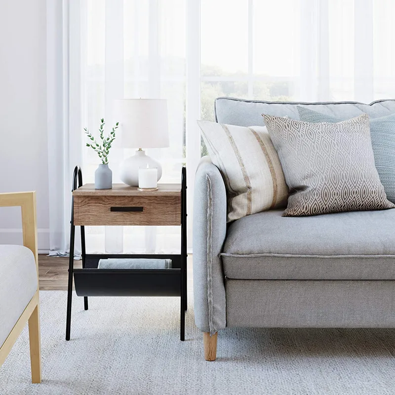 ！@Small Nordic Coffee Table Sofa Side Cabinet with Storage Customizable Wood & Metal Frame for Living Room & Balcony