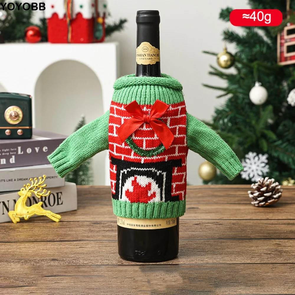 Elk Wine Bottle Cover Snowflake Reusable Cover Christmas Knitted Bottle Cover with Mini Santa Hat Reindeer Beer Bottle Cover