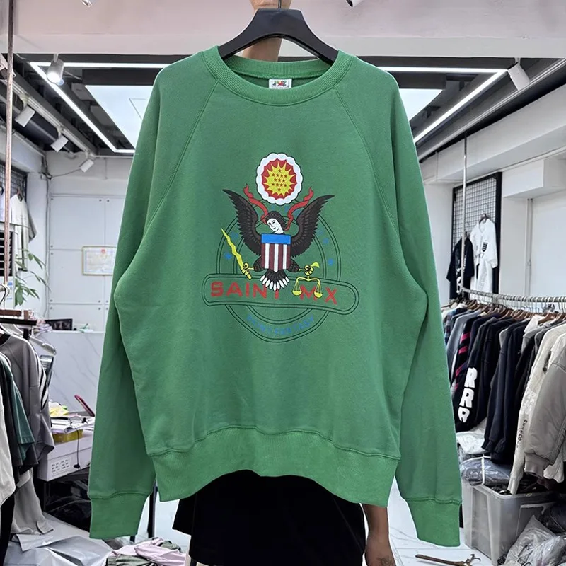 

Water Washed Green Angel Goddess Statue Print Saint MX6 Sweatshirts Men Women Vintage High Street Round Neck Sweatshirts Hoodie
