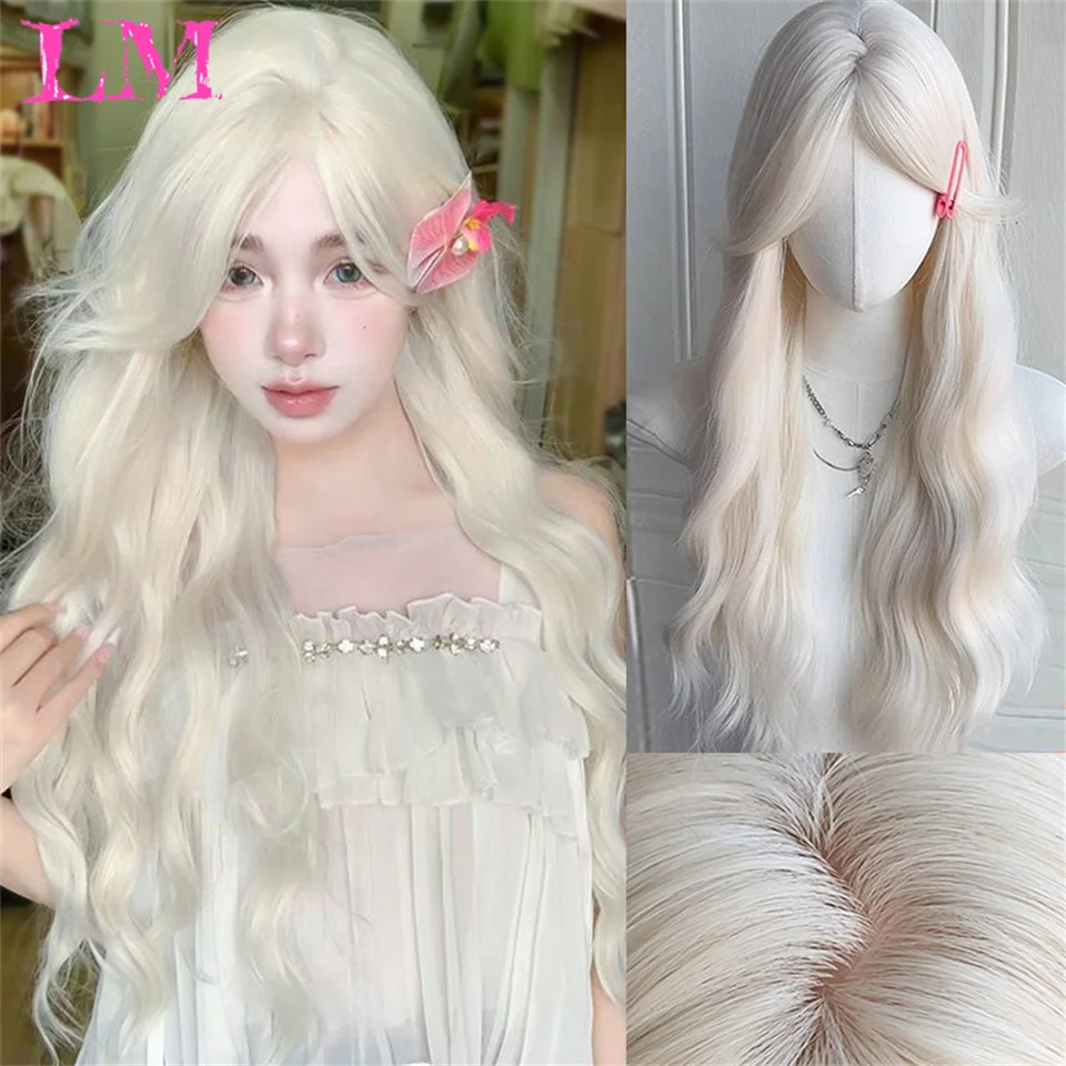 LM Women's Synthetic Black Blonde Long Curly Wig Long Curly Wig Women's Fancy Dress Wig Synthetic Hair Wig