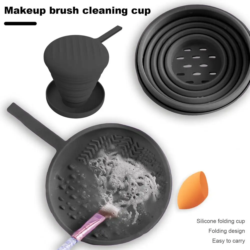 Silicone Makeup Brush Cleaning Bowl Portable Cosmetic Brush Cleaner Scrubber Mat Foldable Puff Holder