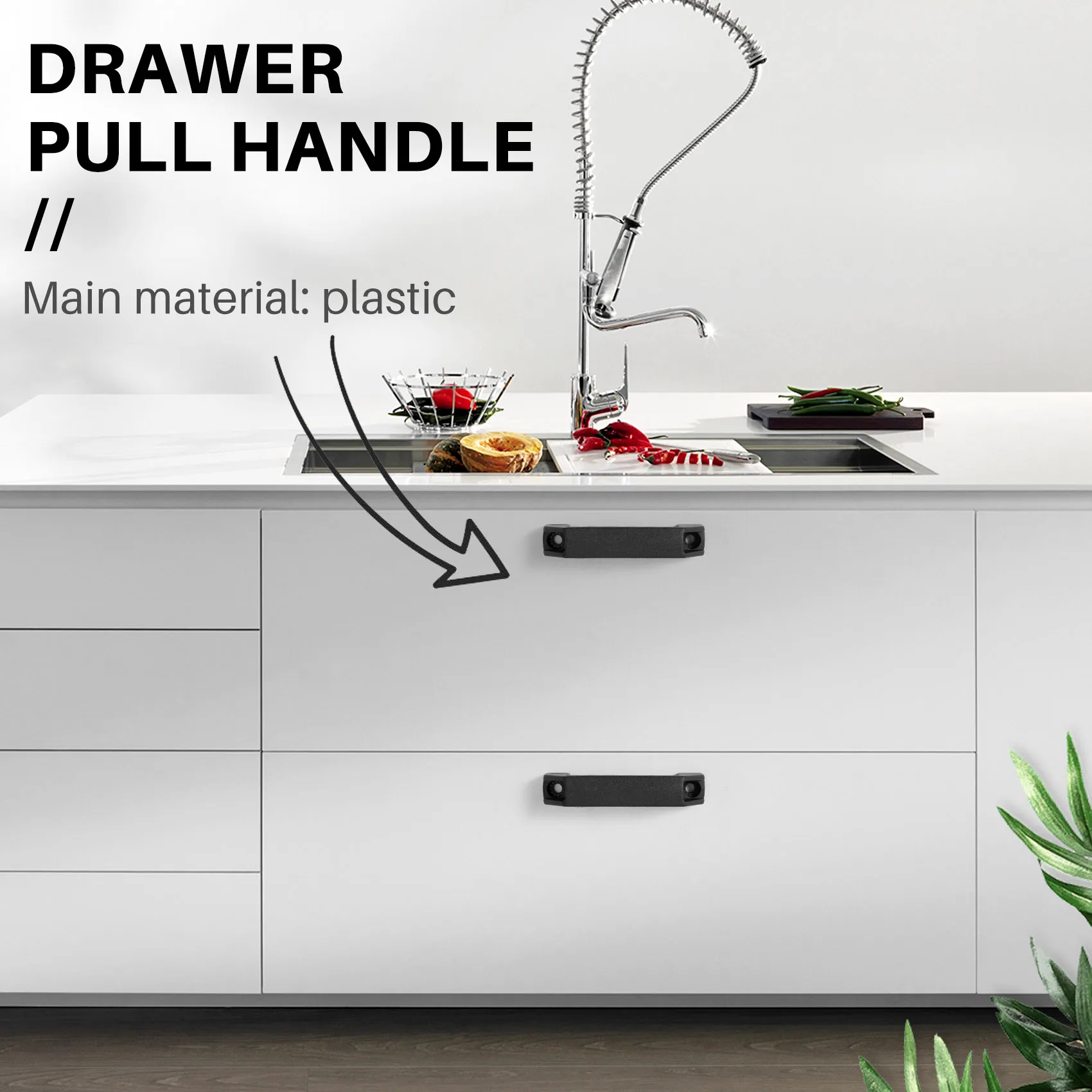 BISM1 Black 90 mm 8.9 cm hole spacing plastic cabinet drawer pull handle