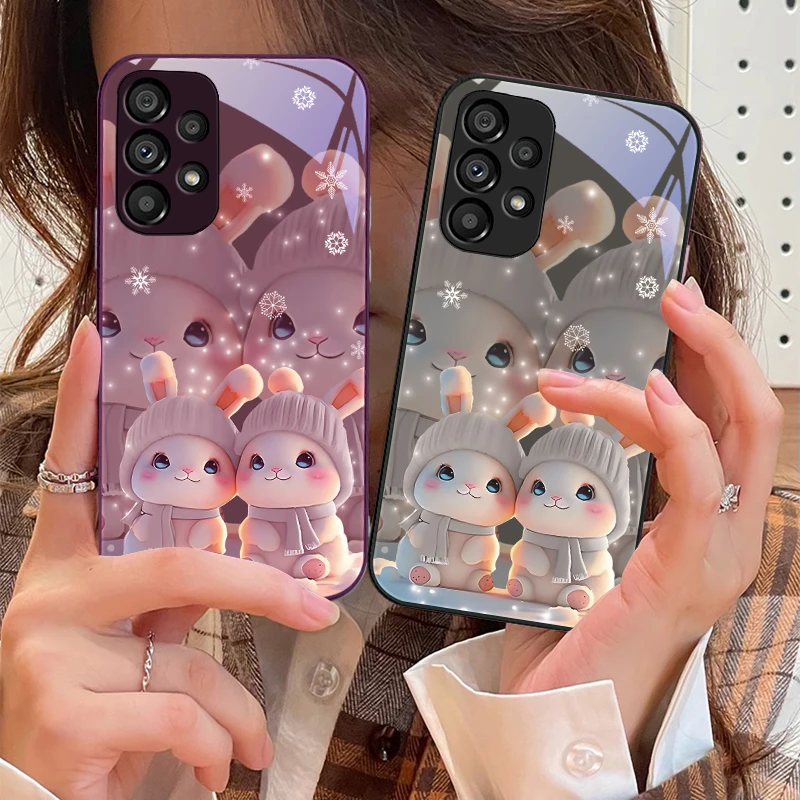

Cute pink twin rabbits For Samsung S25 Edge　S25Ultra S8 S9 S10 S20 U ltra S21 Pro S22 Plus S23 FE S24 Ultra Glass Phone Case
