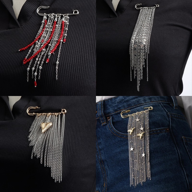 2026 Exaggerate Long Tassel Chain Brooch Women Handmade Beaded Many Layer Chain Multi Functional Fixed Pin Pants Clothes Decor
