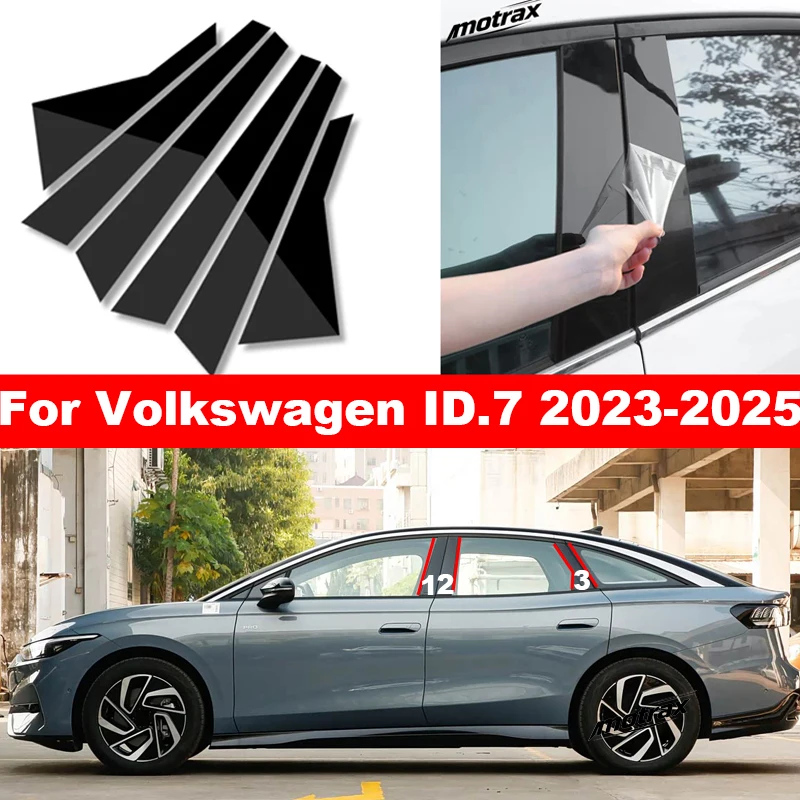 Car Door Window Center B C Pillars Post Middle Column Mirror Effect Cover PC Sticker for Volkswagen VW ID.7 ID7 2023 2024 2025