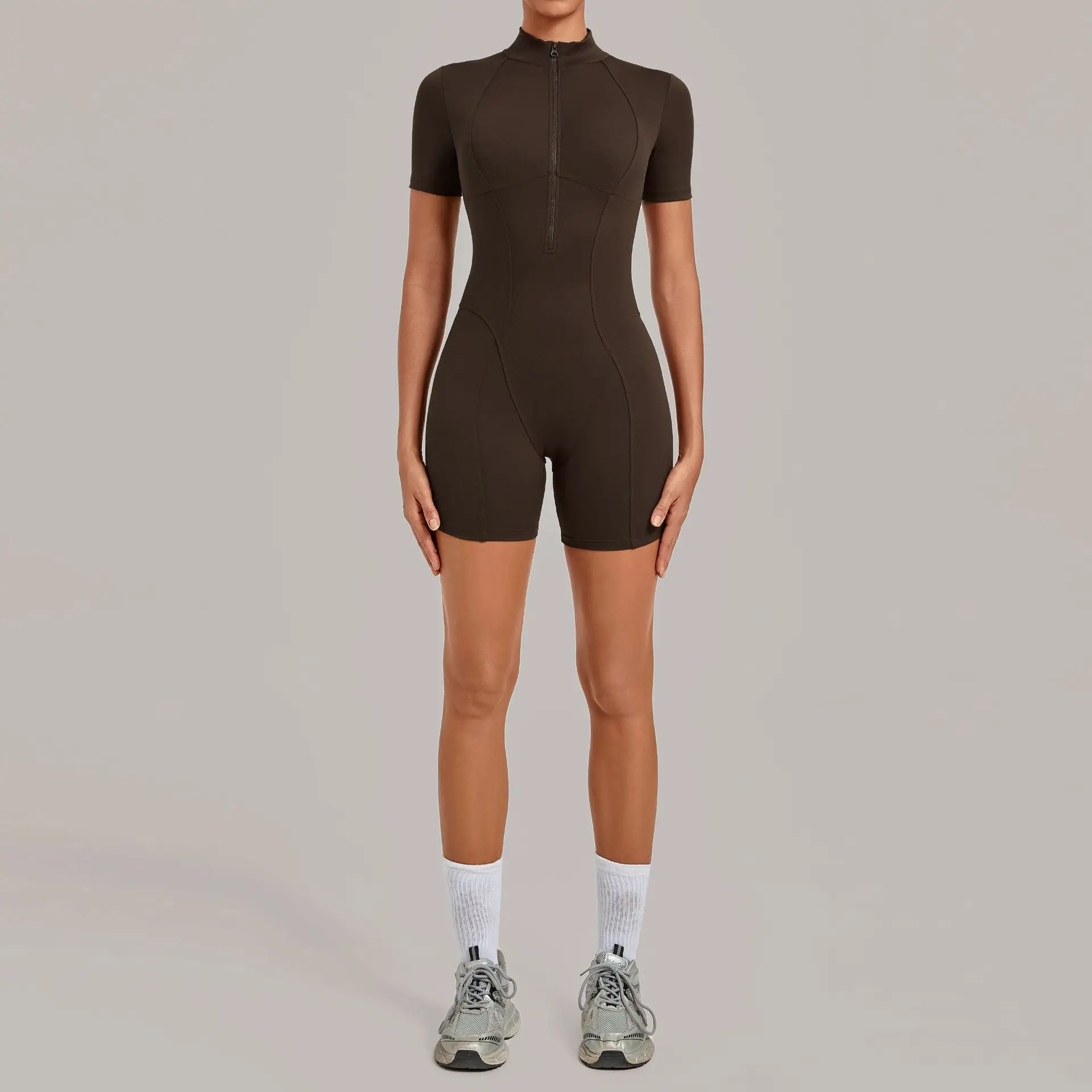 seamless-zipper-jumpsuit-short-sleeve-shorts-fitness-set-women-athleisure-bodysuit-plus-size-gym-pilates-yoga-workout-activewear
