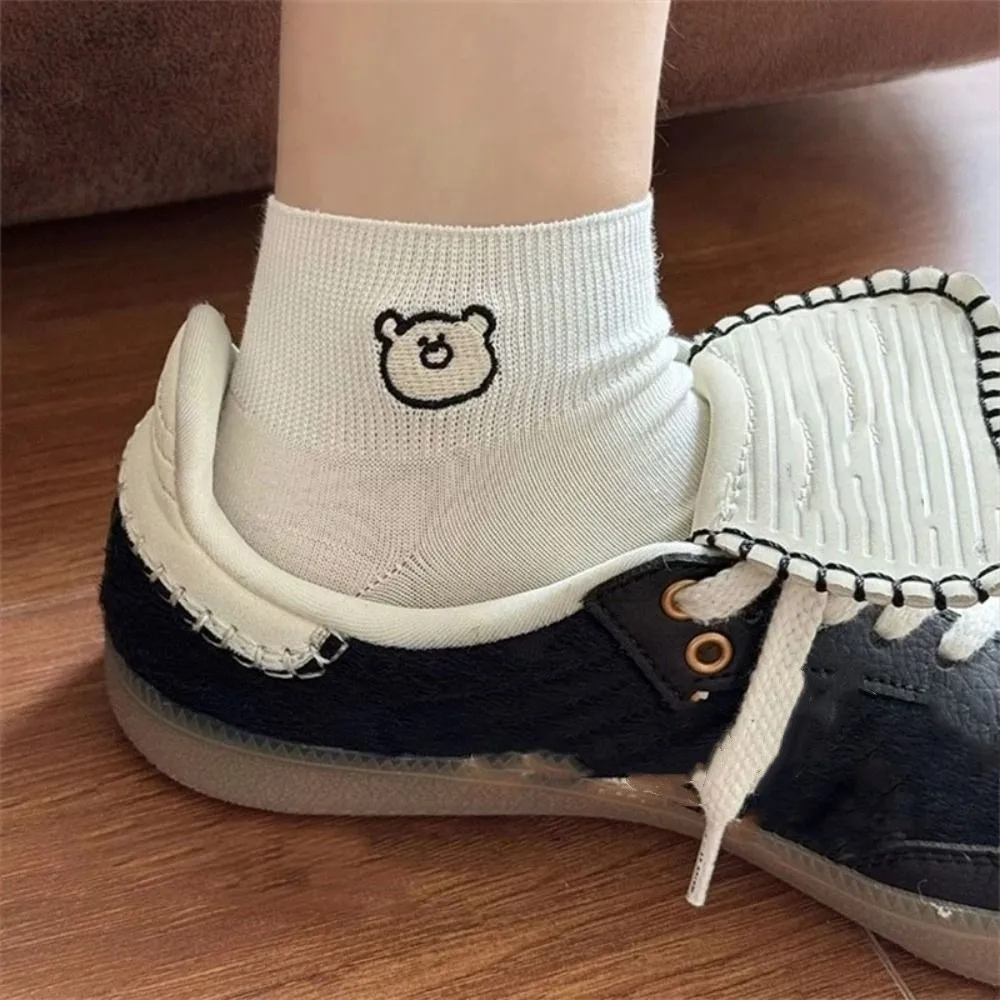 

3 пары милых тонких носков с вышивкой в виде медведя, стильные милые носки до щиколотки, кавайные женские чулочно-носочные изделия, короткие носки-трубочки, женские