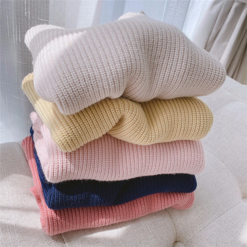 Solid Color Baby Girls Soft Wool Knitted Sweater for Children\'s Tops Clothes Spring Autumn Kids Cashmere Pullover Sweaters