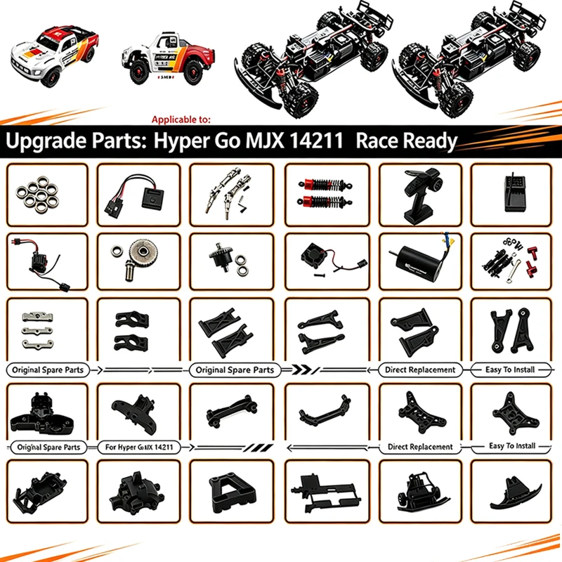 MJX 14211 1/14 RC Short Truck Upgrade Parts Chassis Metal Servo Motor Gear ESC Differential Second Floor Off-road Vehicle Part