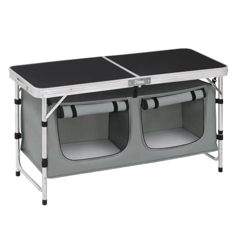 Folding Picnic Table Aluminum Suitcase Table with Storage Bag Cupboards Height-Adjustable Camping Table for Garden BBQ