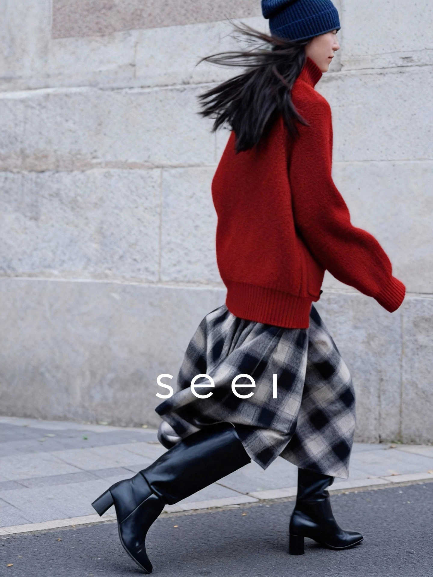 

Christmas Red Thickened Woolen Knitted Cardigan Women's Loose Fit Vintage Style Long Sleeve Stand Collar Knitwear Coat
