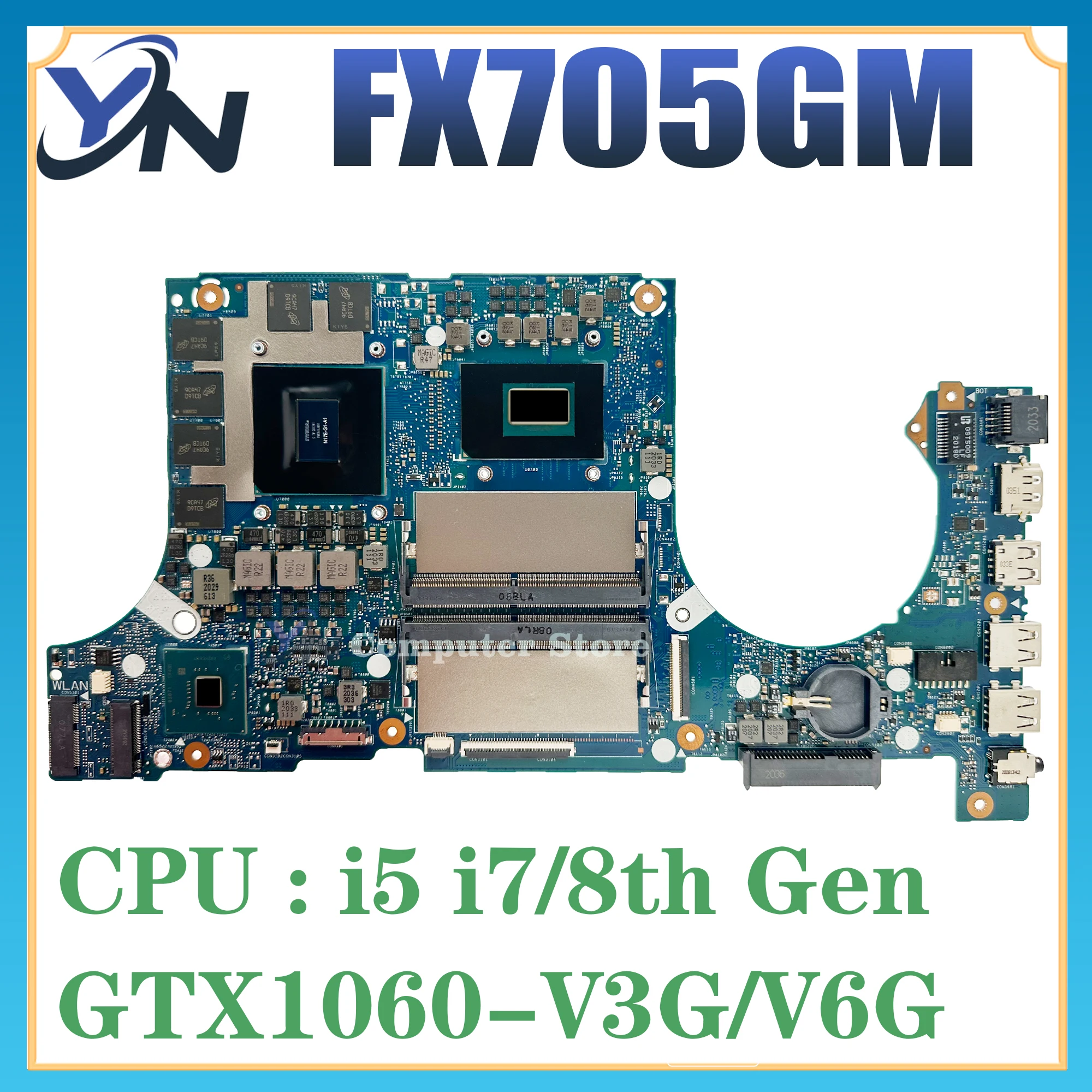 Imagem -02 - Placa-mãe do Portátil para Asus Fx505g Mainboard para Asus Fx505gm Fx705g Px505g Mw505g Fx86f i5 i7 8th Gen Gtx1060-v3g V6g Teste 100