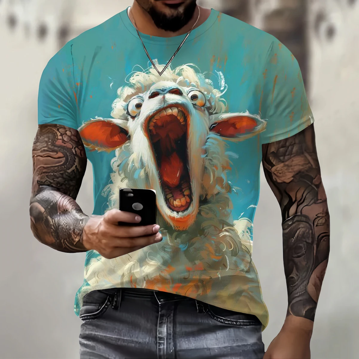 Ropa de Hip Hop de tendencia, camiseta divertida con estampado de ovejas en 3D para hombres, camiseta informal de calle de manga corta con cuello