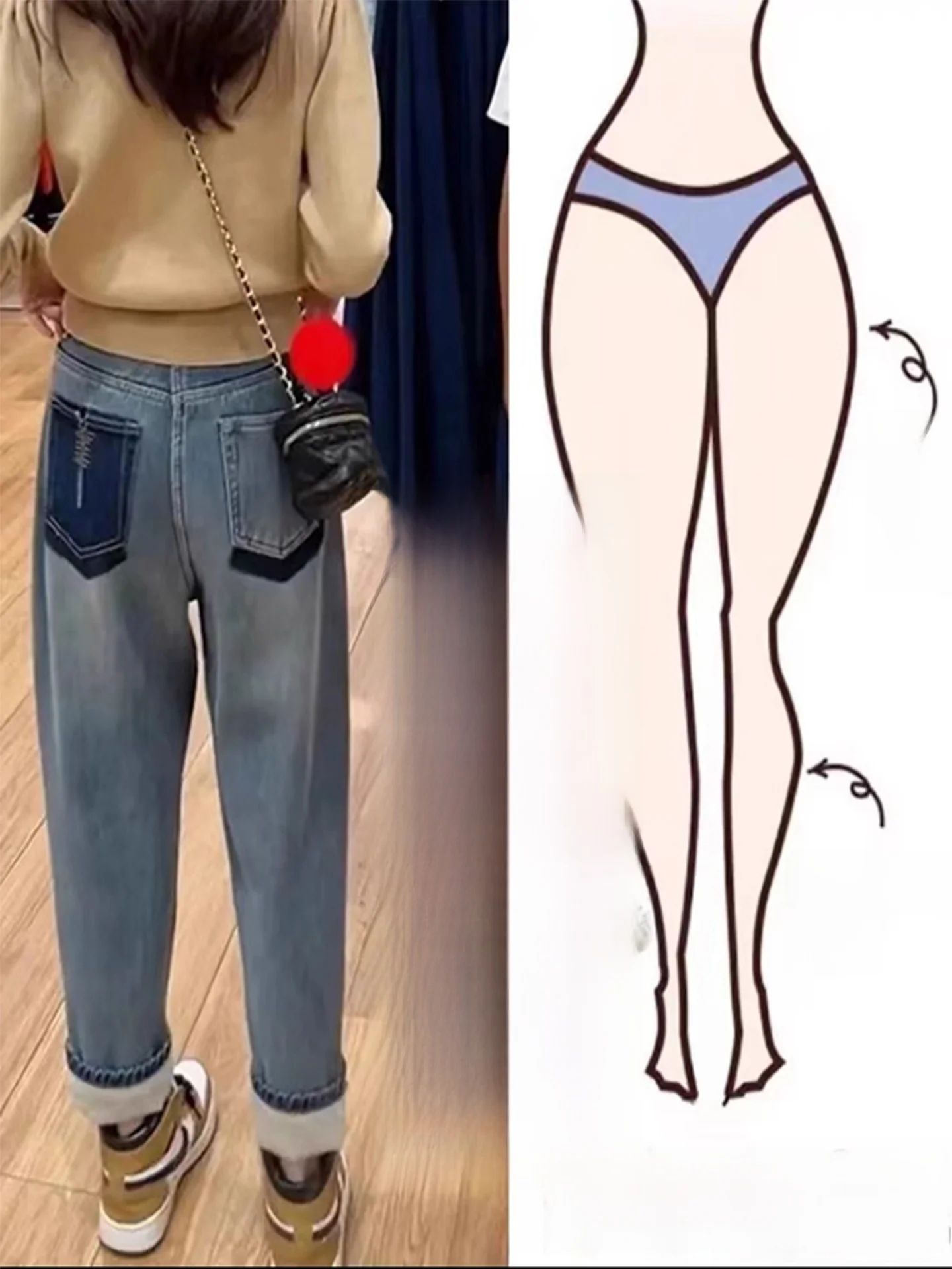 

Синие джинсы с высокой талией Thiened Fce Waed, женские осенне-зимние новые брюки-шаровары большого размера с прямыми штанинами для похудения