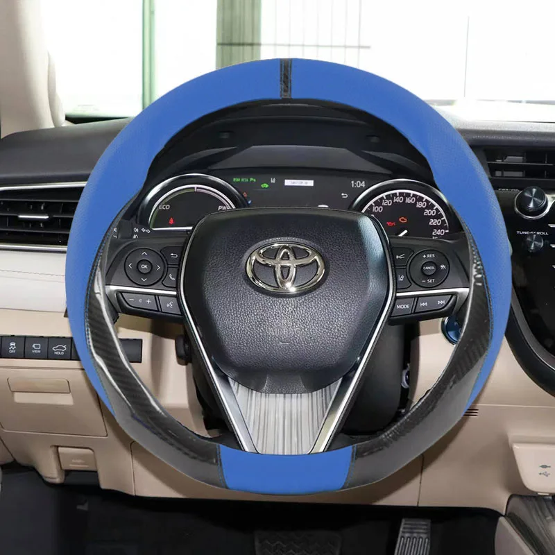 38CM Leather Anti-slip Car Steering Wheel Cover For Toyota CHR Hilux Fortuner Land Cruiser 200 Camry Corolla Crown RAV4 Highland