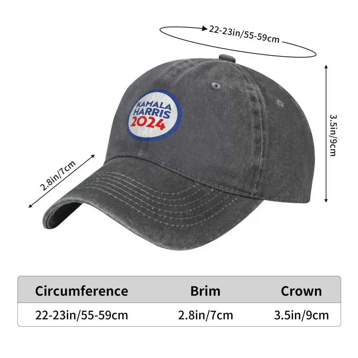 Kamala Harris 2024 Button President Election Washed Baseball Cap Casual Trucker Hat Summer Unisex Teens Outdoor Baseball Caps image 2