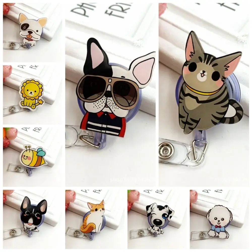 Retractable Nurse Badge Reel Cartoon Animals Cat Puppy Dog Badge Holder Name Tag ID Card Easy Pull Buckle Office School Supplies