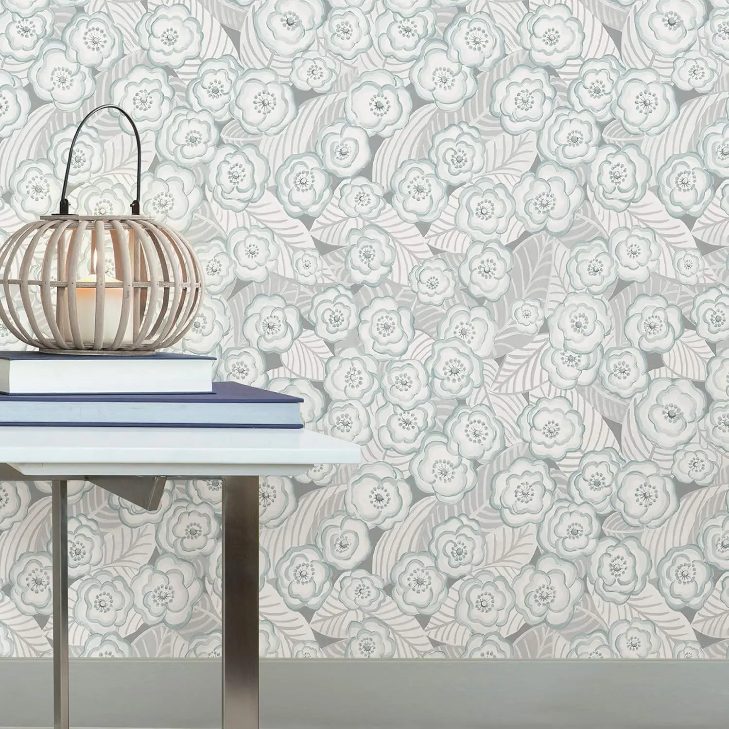 Mordern Blue and Gray Peel and Stick Wallpaper Floral Self Adhesive Wallpaper Waterproof Removable Contact Paper for Home Decor