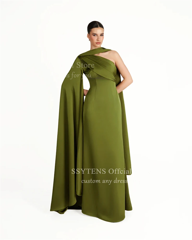Ssytens marrom um ombro vestidos de noite 2026 cetim manga longa espartilho sereia elegante sem costas vestido de festa de casamento personalizado