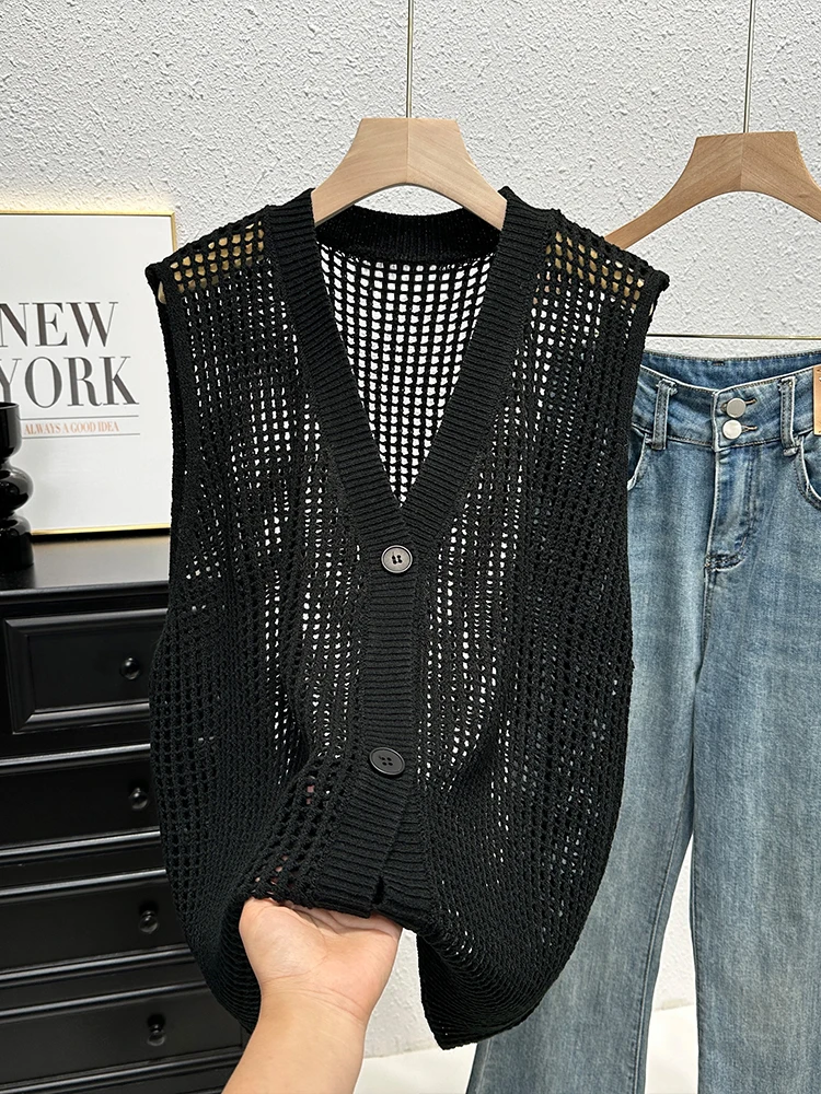 Button-down gehaakt vest voor dames V-hals mouwloos opengewerkt vest top zomer boho chic vintage outfit