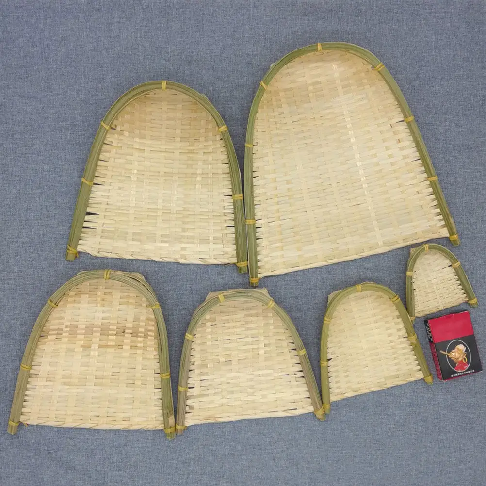 2Pcs Elegant Bamboo Woven Storage Basket Fine Workmanship Easy Clean Decorative Dustpan Artware Background Prop for Studio Home