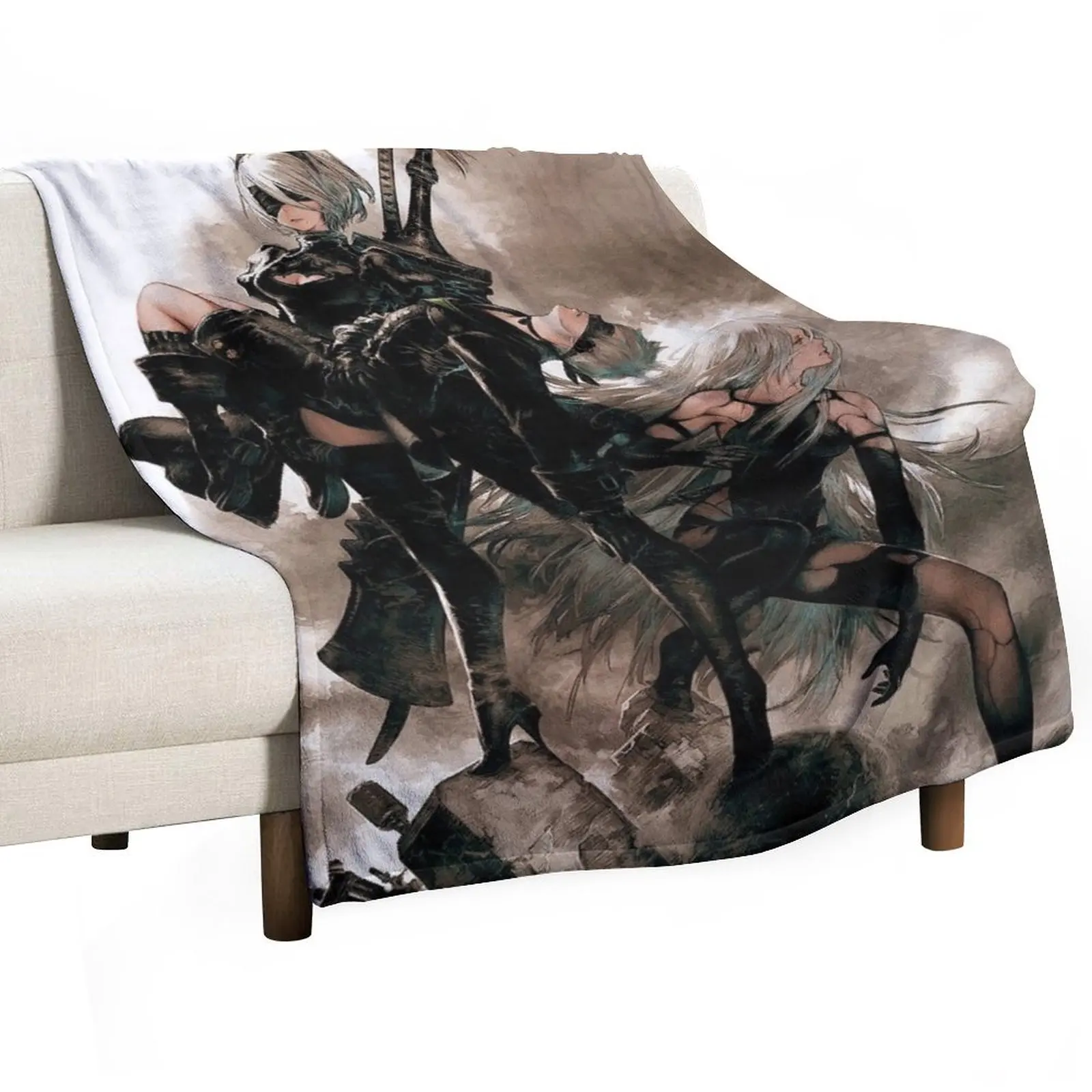 

Nier Automata 9S A2 2B Throw Blanket blankets ands Multi-Purpose Custom Heavy Blankets